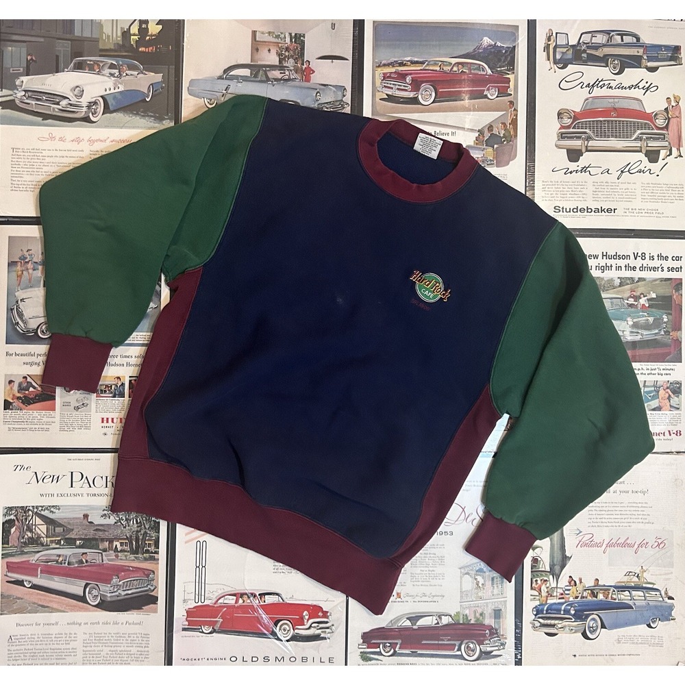 Vintage 90s Hard Rock Cafe Orlando Sweatshirt Men's L Colorblock Made in USA